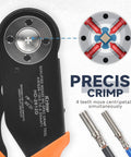 Pro Grade Deutsch Solid Contacts Crimping Tool AWG 26-12 close-up showing 4-indent crimping mechanism and solid contacts