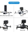 Camera Expansion Mount With One Quarter Inch Adapter for DJI Mini 2 Mini 3 Mavic drones and action cams attached to compatible drones.