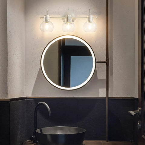 Brushed Nickel Vanity Light Fixtures Over Mirror With Glass Shade Modern Wall Sconce 3 Light Bath Bar Easy Install Over Mirror Bathroom Lighting Sleek Contemporary Glass Shade Durable Stainless Steel