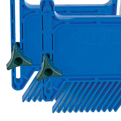 Pro Shop Grade Twin Pack Featherboards For Table Saw And Router, blue composite frame with wedge lock mounts shown from side