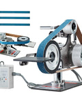 Heavy Duty Belt Grinder Sander With Smooth Operator Variable Speed VFD And 550 Watt Motor, showing abrasive belt and motor.