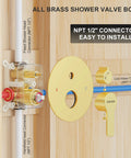 High Pressure Shower System With 12 Inch Rain Shower Head, Chrome Ceiling Mounted Set, brass valve connectors visible