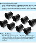 Eight Piece Heavy Duty Suspension Bushing Kit For John Deere Gator Upper Lower Control Arm Flanged Sleeve Isolators Replaces M158746 displayed on a light background.