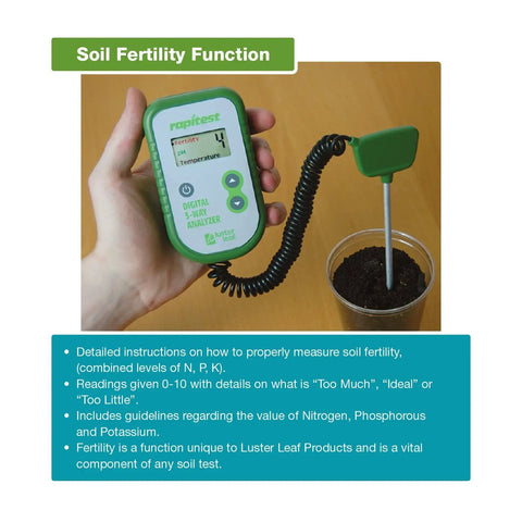 Digital Soil Tester For PH, Temperature, And Fertility, Three Way Analyzer With Corded Probe For Easy Readouts in use