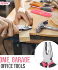 Person using pliers from Pink 38-Piece Essential Tool Box Set With Storage Case For DIY Dorms And Home Quick Fixes Ergonomic Non-Slip Steel Hand Tools Compact Handy Kit For Everyday Repairs And Weekend Projects.