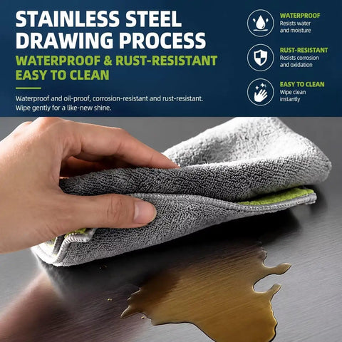 Hand wiping water off the Gutsy No Nonsense Stainless Steel Workbench With Double Sliding Doors Heavy Duty Prep Table.