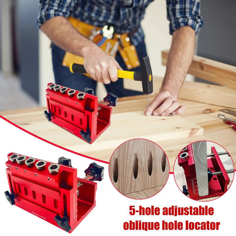 Adjustable Pocket Hole Jig And Precision Woodworking Guide Crafted From Heavy Duty Aluminum Alloy For Precise Angle Drilling in use.