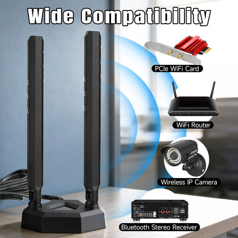 Tri-Band WiFi 7 and 6E External Antenna With Magnetic Base for Gaming PCs and Routers, RP-SMA Connector, 2.4GHz 5GHz 6GHz Boost