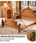 Bed Rail Brackets For Wooden Beds Heavy Duty Non Mortise Fittings Set Of 4 With Screws installed on wooden bed frame