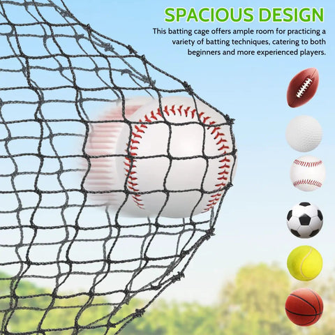 Heavy-Duty Backyard Batting Cage Net 55x12x12ft Weatherproof Polyester Construction capturing baseball