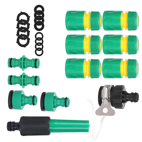 Heavy Duty 24 Pcs Hose Connector Fitting Set With G1/2 Quick Connect Garden Hose Repair Kit, ABS Water Pipe Joints And Couplings For Irrigation Car Washing And Pet Bathing That Is Totally Sick. green ABS hose connectors and O-rings