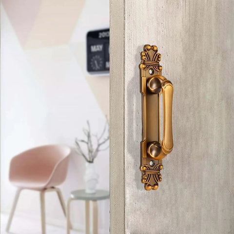 Two Pack Antique Door Pull Handle For Cabinets And Wardrobes European Style Zinc Alloy Vintage Drawer Pull For Closets Cupboards And Sliding Doors Metal Hardware installed on a wooden door
