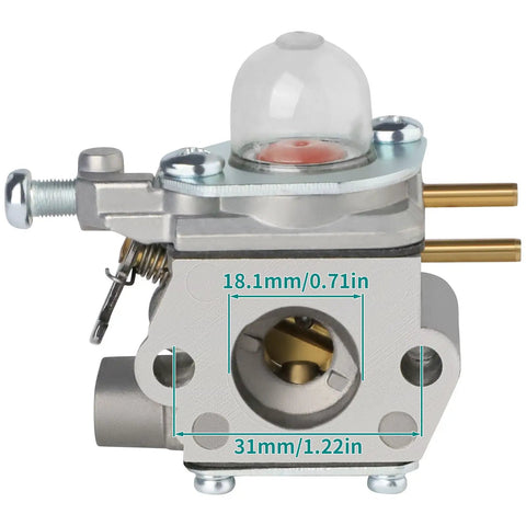 Carburetor For Craftsman 25cc Weed Eater Trimmer WS210 WS2200 WS2200 SE2200 2 Cycle Replacement Part side view with dimensions.