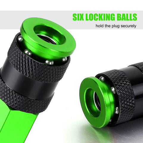 Heavy Duty Aluminum Air Coupler And Plug Kit 25-Piece Quick Connect Fittings With Leak-Proof Sealant And Teflon Tape, green 6-locking balls