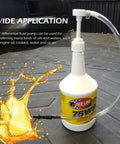 Heavy Duty Manual Transmission Fluid Pump Kit For Fast Gear Oil Exchange And Brake Bleeding With Slick Swivel Adapter and Hella Handy Dual Suction Tubes for Zero Stress Auto Maintenance, with clear suction tube and fluid bottle.