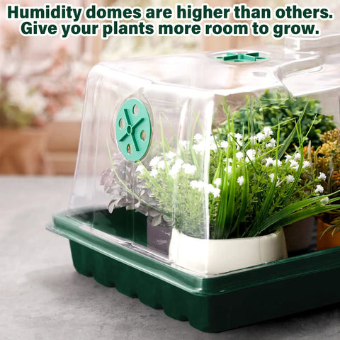 20 Pack Humidity Vented Domes For 1020 Seed Trays 7 Inch Tall with Green Vents Covering Seedlings