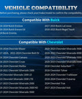 Vehicle compatibility chart for No Hassle Quick Swap Direct Drop In Tpms Tire Pressure Monitoring Sensor for Chevy GMC.