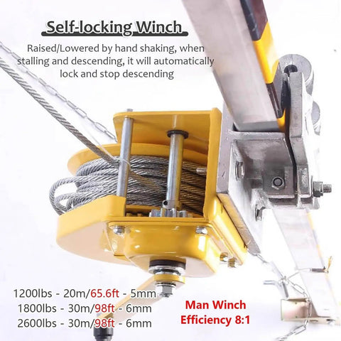 Close-up of self-locking winch on Rock Solid Manhole Rescue Tripod With Heavy Duty Winch And Fall Arrest Gear for confined space use.