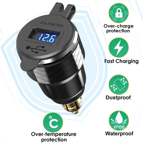 No Sweat Setup Usb C 30W PD3.0 Fast Charger For 12V To 24V European Motorcycles Hella Din Slot Converter with aluminum voltmeter.