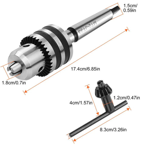 MT2 Drill Chuck For Lathe With JT33 Morse Taper Two Arbor And Chuck Key One Thirty Second To Five Eighth Inch Capacity