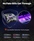 Mixed Denomination Money Counter With Multi Currency Support, Dual Display, UV IR MG Counterfeit Detection For USD MXN EUR CAD Bills