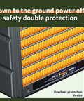 Close-up of Under Desk Space Heater with PTC ceramic heating element and overheat protection feature, showing safety details.