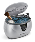 Top Notch Ultrasonic Cleaner, 20 Oz Stainless Steel Tank, Digital Timer And Five Deep Cleaning Modes For Scraping Off Stubborn Gunk On Jewelry, Glasses, Watches And Dentures So They Snap And Shine Like New with timer display and items inside.