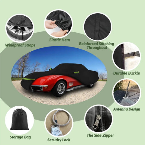 Six Layer 210T Waterproof Car Cover For 1968 1982 Corvette C3 All Weather UV Sun Snow Rain Windproof with Cotton Lining and Door Zipper