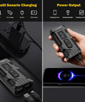 USB rechargeable battery for 9000 Lumen Bike Headlight With High And Low Beams, showing multi-scenario charging and power output features.