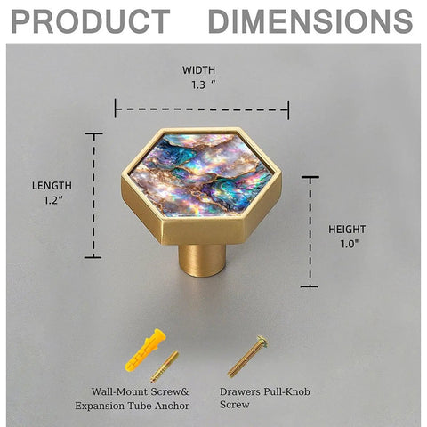 Hexagon Drawer Pulls 4 Pack Solid Brass Cabinet Handles With Abalone Shell Gold Vein Pattern Pastel Art dimensions