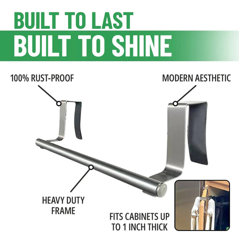 Over Cabinet Door Towel Rack Set 2 Pack Stainless Steel Hand And Dish Towel Holders for Kitchen or Bathroom, rust-proof design.