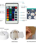 Remote control and battery compartment for 3D Illusion LED Night Light For Kids With 16 Color Changing Modes, Touch And Remote Control.
