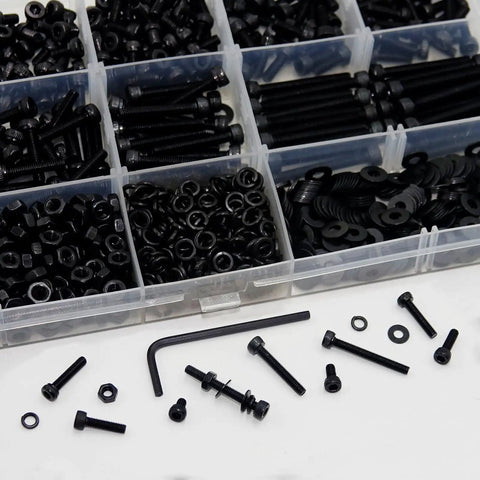 Comprehensive M3 Screws Assortment Kit With Hex Socket Head Bolts M3x5 6 8 10 12 14 20 25mm Nuts And Washers In 12.9 Alloy Steel Black Zinc Plated Finish, Perfect For 3D Printer Builds, DIY Projects, And Everyday Hardware Fixes