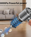 Powerful Cordless Handheld Vacuum With 28000Pa Brushless Motor, cleaning living room floor with visible suction force