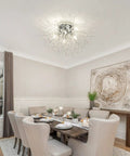 Dining room with Super Cool Crystal Flush Mount Ceiling Light With Chrome Sputnik Firework Chandelier Design Eight Light