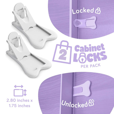 Kidproof Cabinet And Drawer Locks Set Of 2 Easy Install Baby Proofing Latches for Cabinets Drawers and Sliding Door Locks White