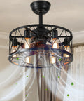 Caged Ceiling Fan With Lights Remote Control Farmhouse Low Profile Pendant Fandelier in a living room setting