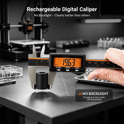 Heavy Duty Digital Caliper With Quick Charge Usb C And Tough Six Inch Measuring Build Offers Bright Orange Lcd Readout Auto Sleep Mode And Months Of Juice For Garages Workshops And Backyard Rigs Craving Dead On Accuracy