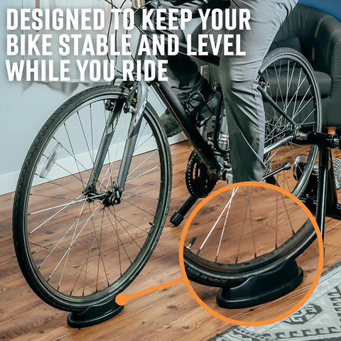 Front Wheel Riser Trainer Block With Anti Slip Design For Indoor Bike Training Fits Stationary Mountain And Road Bikes Natural Riding Position Setup For Home Gym Rides in use