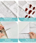 Peel And Stick Brick Wallpaper Light Grey Faux Brick Contact Paper 35.4 X 118.1 Inches features and benefits collage