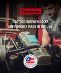 Mechanic working on car engine, highlighting "12 Piece Reversible Red Wrench Rack Wrench Organizer For Tool Box Storage Easy Access"