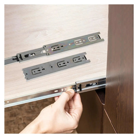 Hand installing Drawer Slide Rail System In Stainless Steel Side Mount Ball Bearing Slides 2 Pack Heavy Duty Smooth Silent Glide Snap On