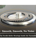 31 Inch To 35 Inch Tempered Glass Lazy Susan Turntable with quiet aluminum base focusing on flat needle roller bearings for smooth rotation.