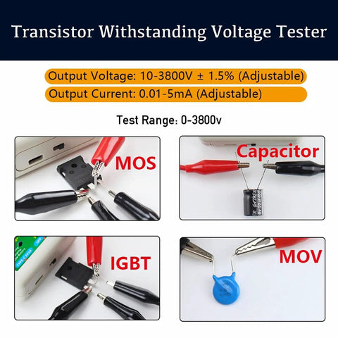 Heavy Duty 0-3800V DC Hi-Pot Withstand Voltage Tester for electronics components including MOS, capacitor, IGBT, and MOV.