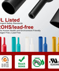 2 To 1 Ratio Heat Shrink Tubing 50mm Black Polyolefin Sleeving Roll, UL Listed, ROHS compliant, various colors displayed