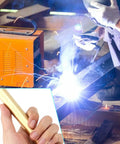 Two Pack 1 Inch Diameter Brass Rod Lathe Bar 12 Inch Length Brass Bar Stock shown in hand with welding work in background