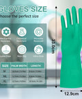 Kick Ass Chemical Resistant Gloves 10 Pack Heavy Duty Nitrile Work Protective Gear Built Different For Acid Oil Alkali Defense 12 Inch Long Rock Solid Industrial green nitrile gloves shown with size chart and specifications