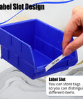 Wall Mounted Plastic Storage Bins Set With 16 Bins And 4 Rails For Screws Nuts Bolts Nails And Small Hardware In A Garage Tool Organizer Durable Stackable And Rust Proof Blue with label slot design.