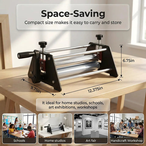 Versatile Printing Press For Etching Embossing And Block Printing With Felt Base Plate And 360 Degree Ergonomic Design on table