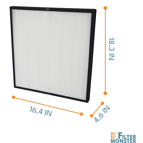 Germ Defense Air Filter Replacement Kit For Rabbit Air MinusA2 Purifier Four Stage H13 Filter System dimensions labeled